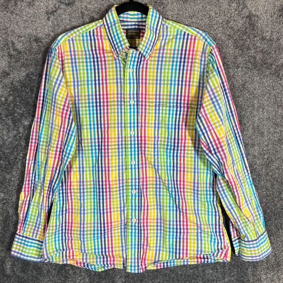 Gitman Bros Shirt Mens Medium Colorful Check Loud Formal Easter Longsleeve - Picture 1 of 7